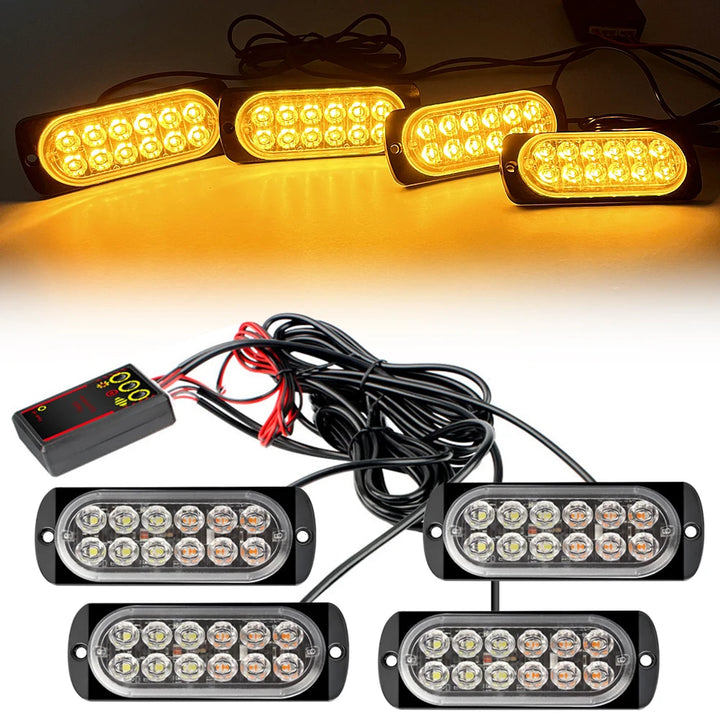 4-in-1 LED Grille Strobe Warning Light – Emergency Flash 12/24V Truck & SUV
