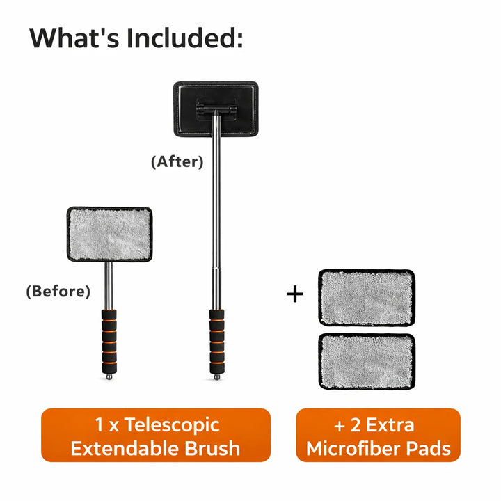 Extendable Microfiber Window Brush – Interior Windshield Glass Cleaner Car Tool