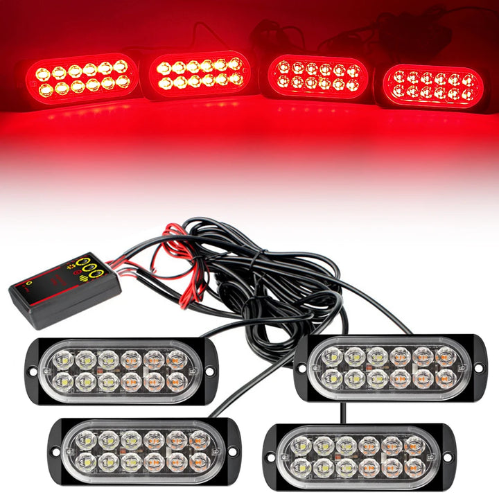 4-in-1 LED Grille Strobe Warning Light – Emergency Flash 12/24V Truck & SUV