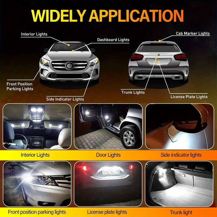 T10 W5W 194 CANBUS LED 10-Pack – White Dashboard Roof & License Plate Light