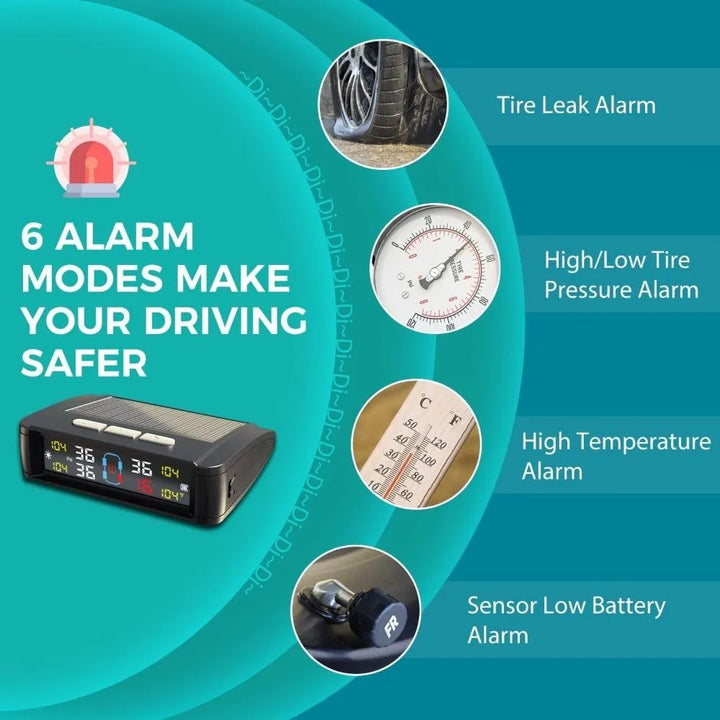 Universal Solar TPMS – 4 Sensors Tire Pressure & Temperature Alarm Display