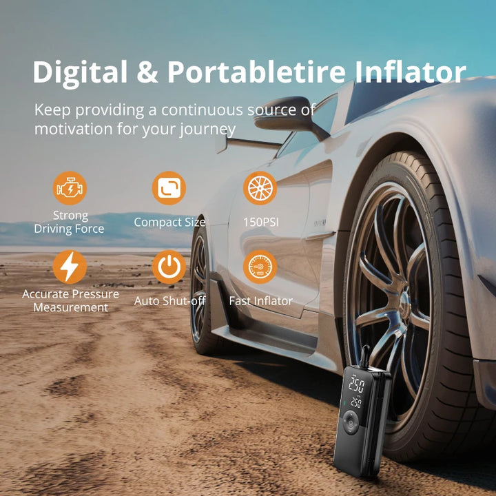 Cordless Rechargeable Tire Inflator – Digital Portable Compressor Car & Bike