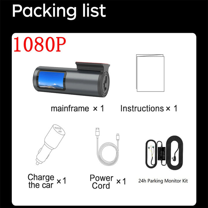 Mini 4K WiFi Dash Cam – G-Sensor 24H Parking Mode Loop Recording USB Install
