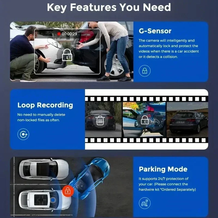 2/3-Channel Dash Cam 1080P – WiFi Cabin Interior Car DVR Three-Way Recorder