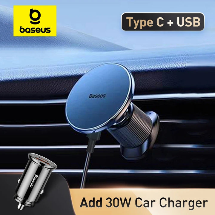 Baseus 15W Magnetic Wireless Car Charger Mount – iPhone 16 to 13