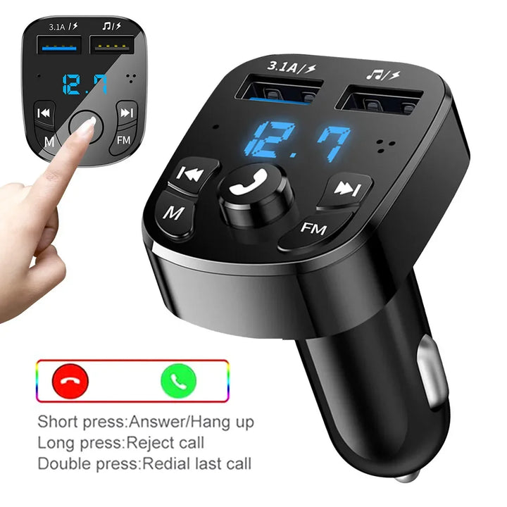 Bluetooth FM Transmitter Car Charger – Dual USB 3.1A Hands-Free MP3 Player
