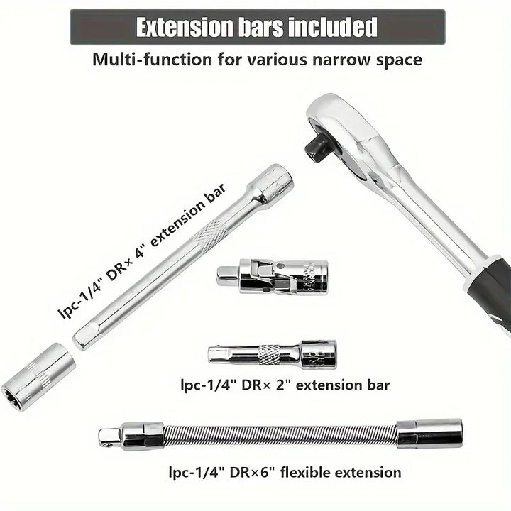 46-Piece 1/4 Drive Socket Set – Metric Mechanic Ratchet Wrench & Bit Tool Kit