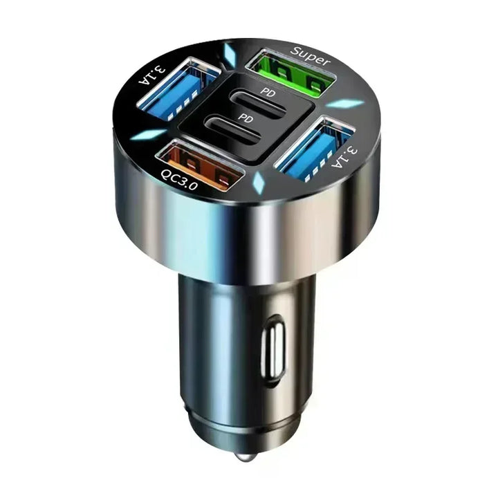 6-Port Car Charger QC3.0 – 12/24V Colorful LED Multi-Port Quick Charge Adapter