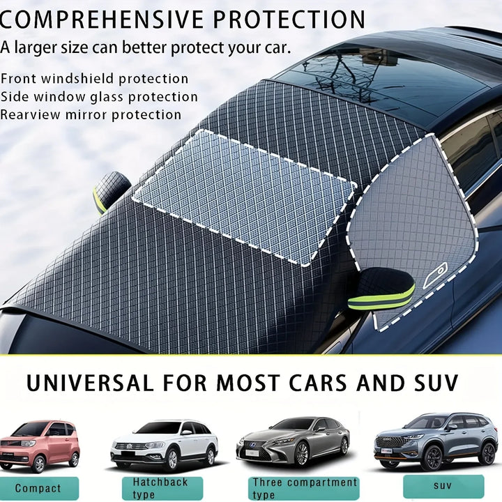 3-Window Car Windshield Cover – Frost Snow Blocker & UV Sun Shade Protection