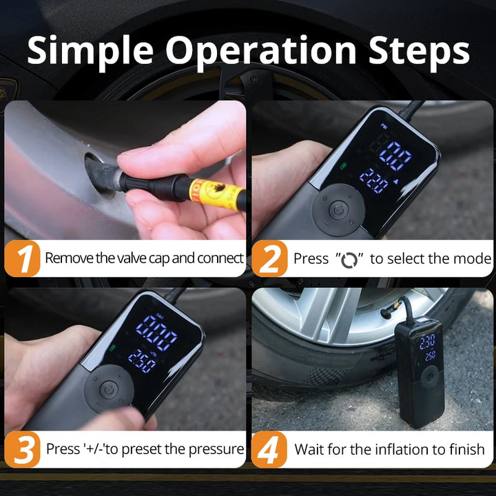 Cordless Rechargeable Tire Inflator – Digital Portable Compressor Car & Bike