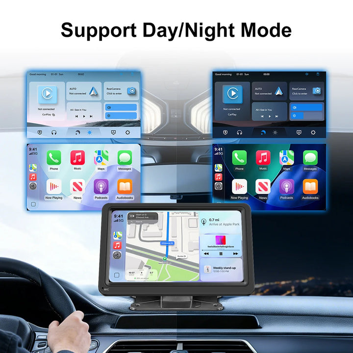 7-Inch Portable Wireless CarPlay Car Stereo – FM WiFi Bluetooth AUX USB