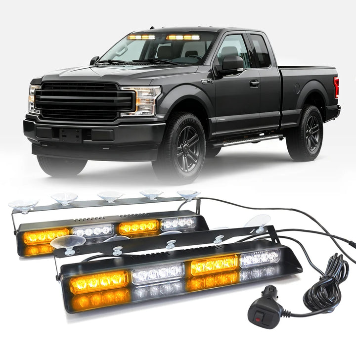 Emergency Dash Strobe Lights 36 LED – 2x14.7in Amber/White Hazard Flash Bars