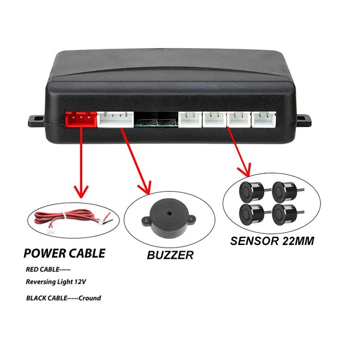 Car Parking Sensor Kit 22mm – 4 Sensors Reverse Radar Buzzer Alert 12 Colors