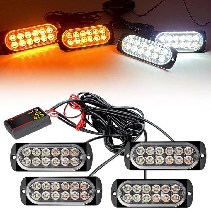 4-in-1 LED Grille Strobe Warning Light – Emergency Flash 12/24V Truck & SUV