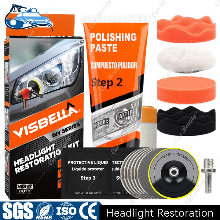 Headlight Restorer Kit – UV Liquid Clears Hazy Yellow & Oxidized Headlight Lens