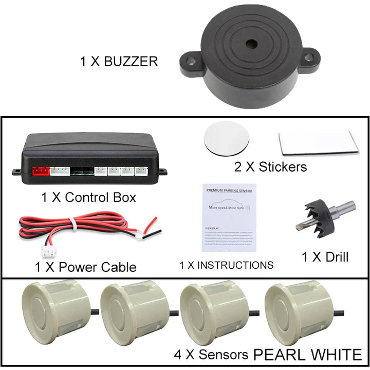 Car Parking Sensor Kit 22mm – 4 Sensors Reverse Radar Buzzer Alert 12 Colors
