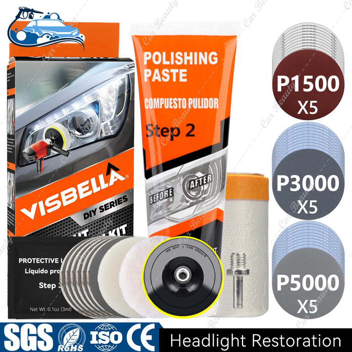 Headlight Restorer Kit – UV Liquid Clears Hazy Yellow & Oxidized Headlight Lens