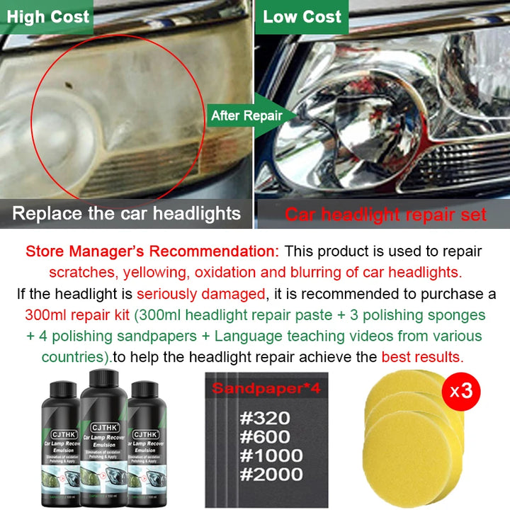 Headlight Restoration Polish Kit – Oxidation & Scratch Remover Paste Foggy Lens