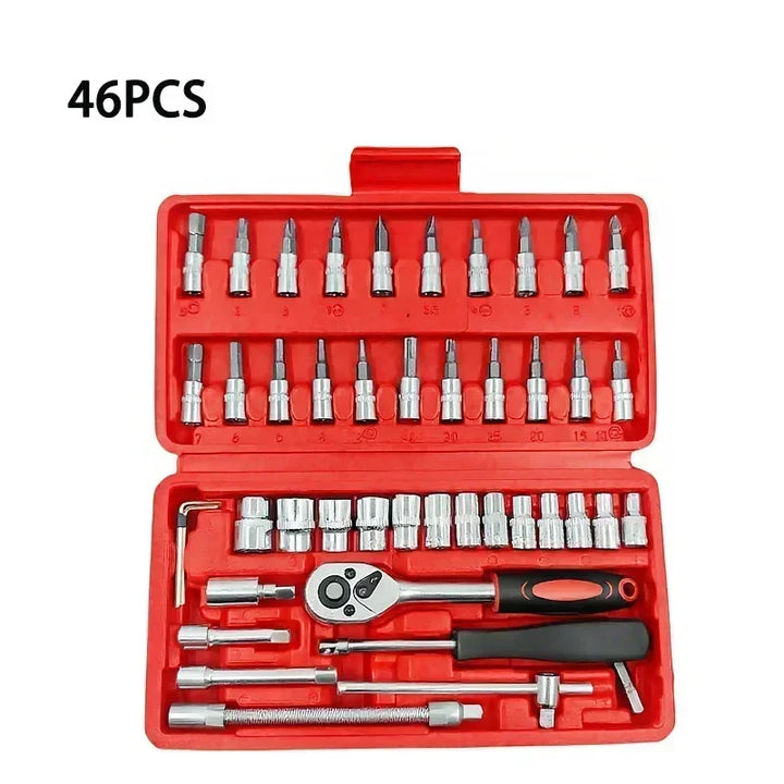 46-Piece 1/4 Drive Socket Set – Metric Mechanic Ratchet Wrench & Bit Tool Kit