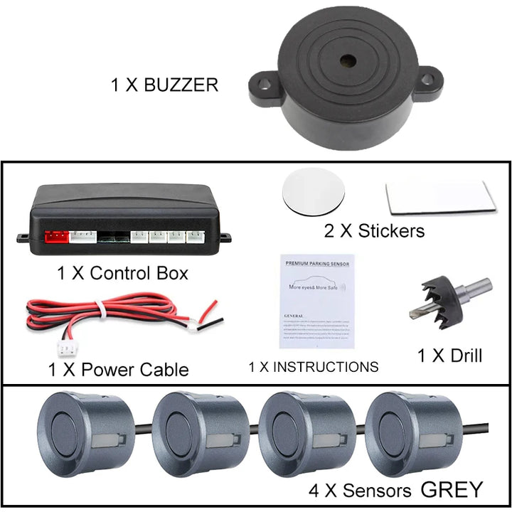 Car Parking Sensor Kit 22mm – 4 Sensors Reverse Radar Buzzer Alert 12 Colors