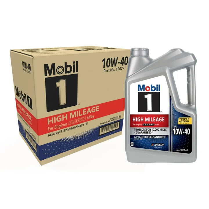 Mobil 1™ High Mileage Full Synthetic 10W-40 Motor Oil – 5 Quart Pack of 3