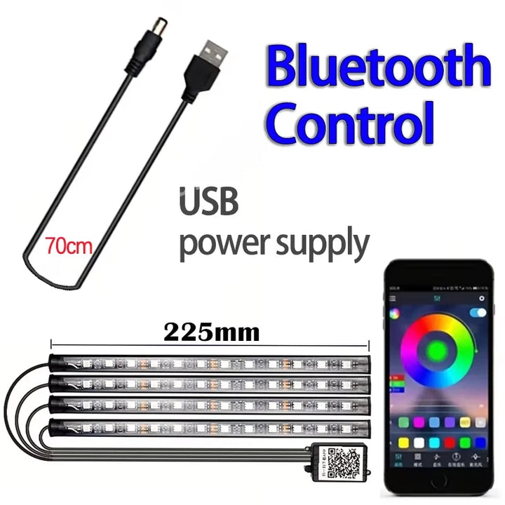 48-LED RGB Car Interior Strip – Bluetooth APP Music Sync Waterproof Multi-Color