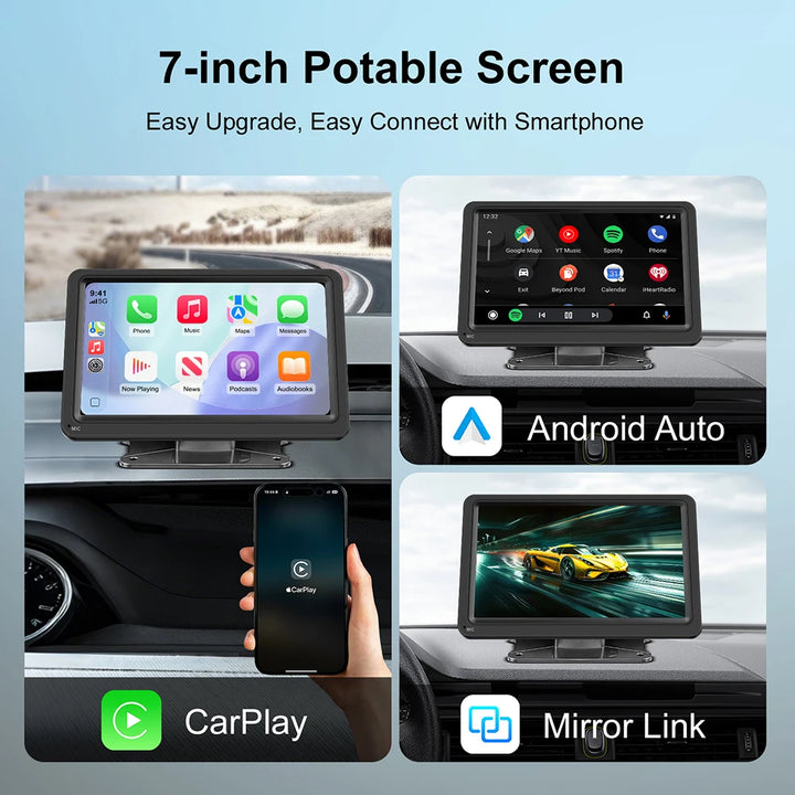 7-Inch Portable Wireless CarPlay Car Stereo – FM WiFi Bluetooth AUX USB