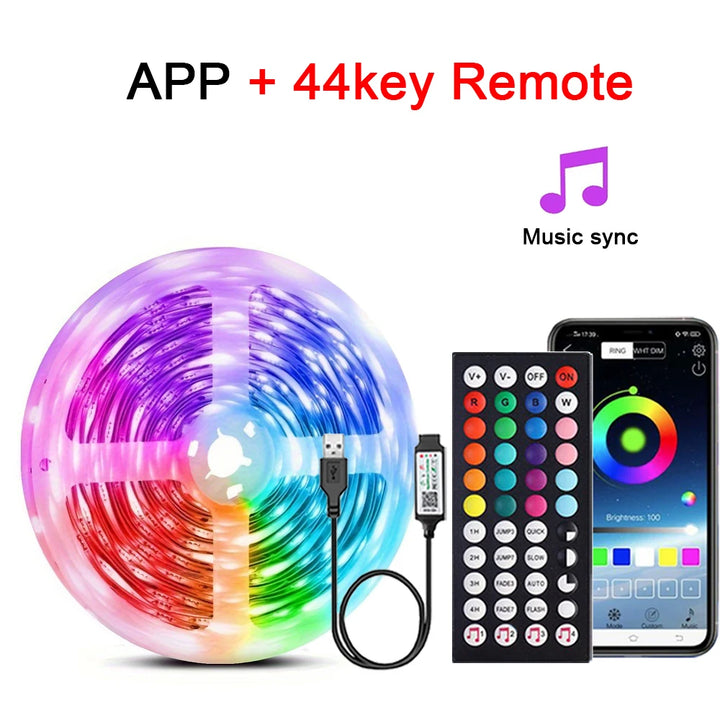 USB 5V RGB LED Strip Lights – Music Sync Remote Control Flexible Ribbon Lamp