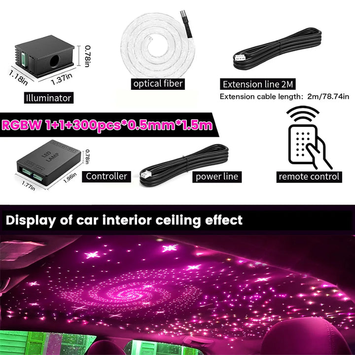 16W Fiber Optic Starlight Headliner RGBW – Car Roof APP & Remote Control Kit