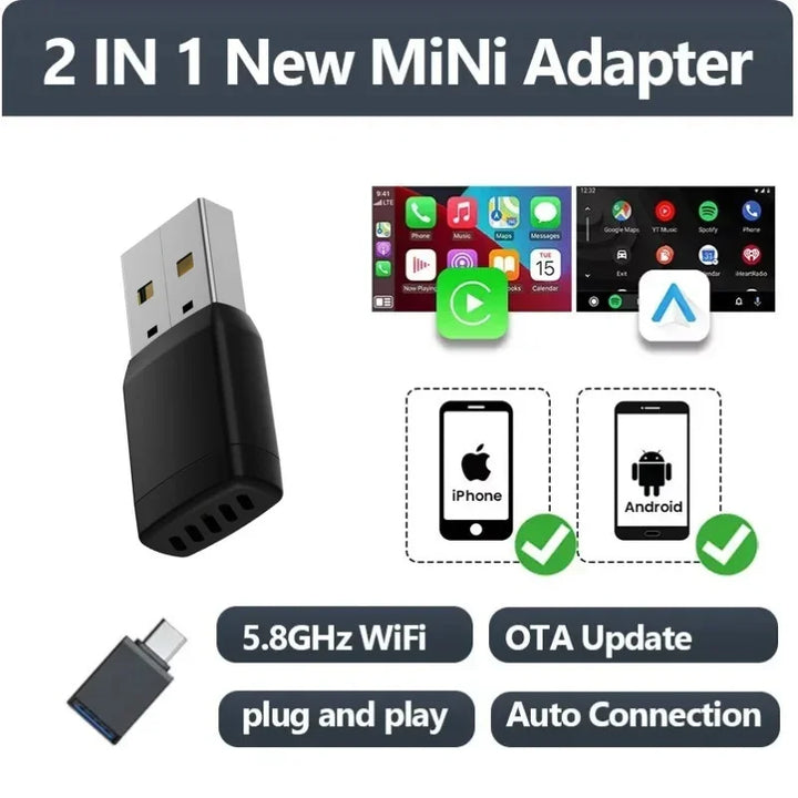 Wireless CarPlay Android Auto Adapter – USB Dongle WiFi Bluetooth Auto Connect