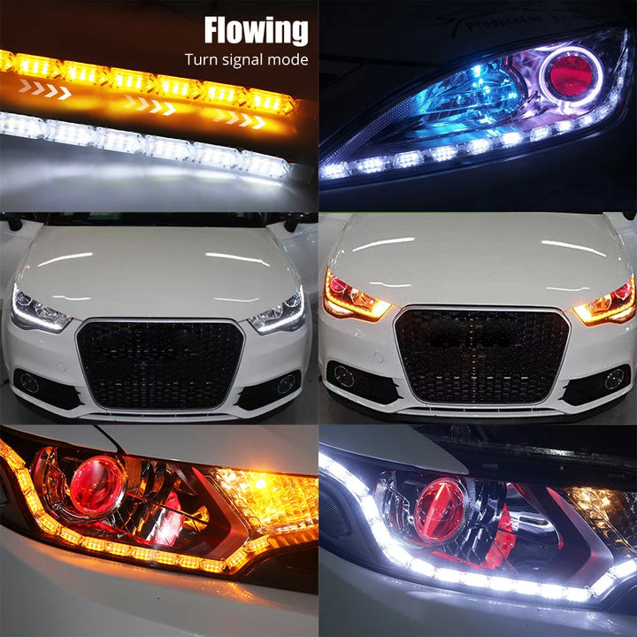 Flexible DRL LED Strip Pair – White Driving & Yellow Flowing Turn Signal