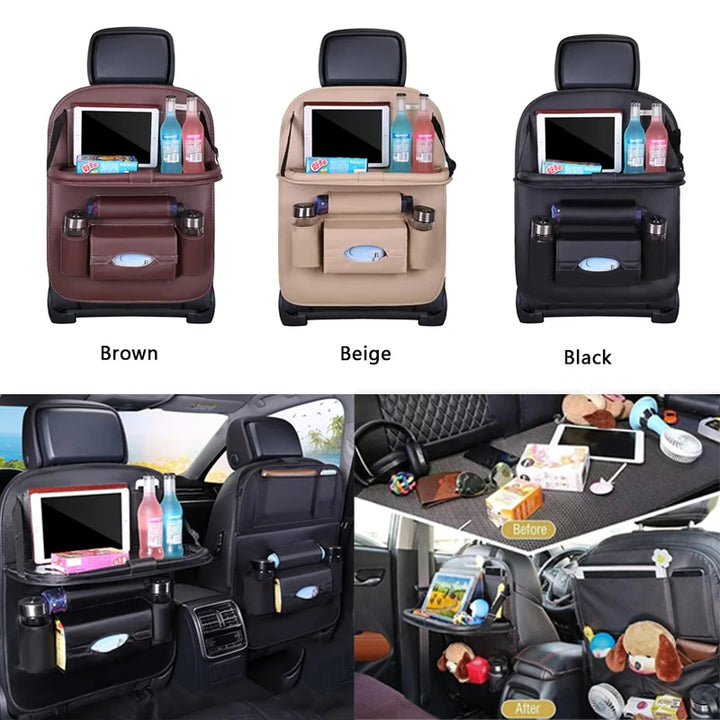 LuxRide PU Leather Car Seat Organizer