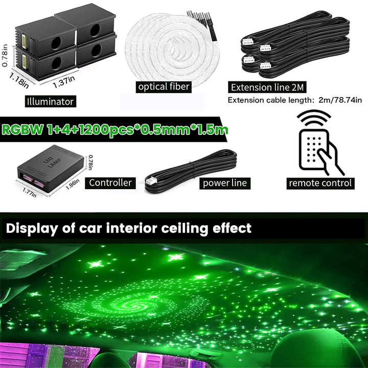 16W Fiber Optic Starlight Headliner RGBW – Car Roof APP & Remote Control Kit