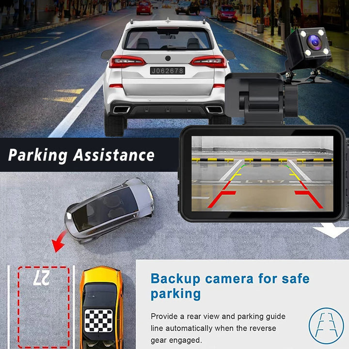 WiFi 3-Channel Dash Cam 1080P – Front Rear & Cabin Interior Black Box Recorder