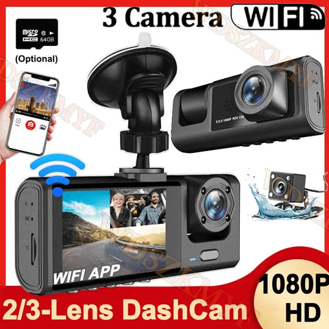 2/3-Channel Dash Cam 1080P – WiFi Cabin Interior Car DVR Three-Way Recorder