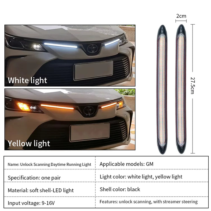 LED DRL Strip Pair – Flexible Waterproof 12V Daytime Running & Turn Signal