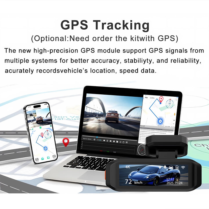 4K Dual Dash Cam WiFi GPS ADAS – Front 4K Rear 2.5K 24H Night Vision Black Box