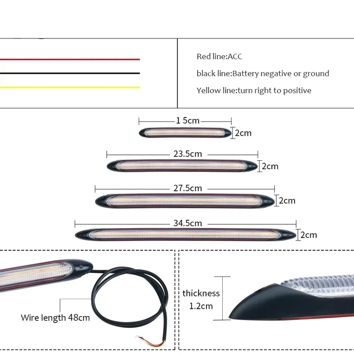 LED DRL Strip Pair – Flexible Waterproof 12V Daytime Running & Turn Signal