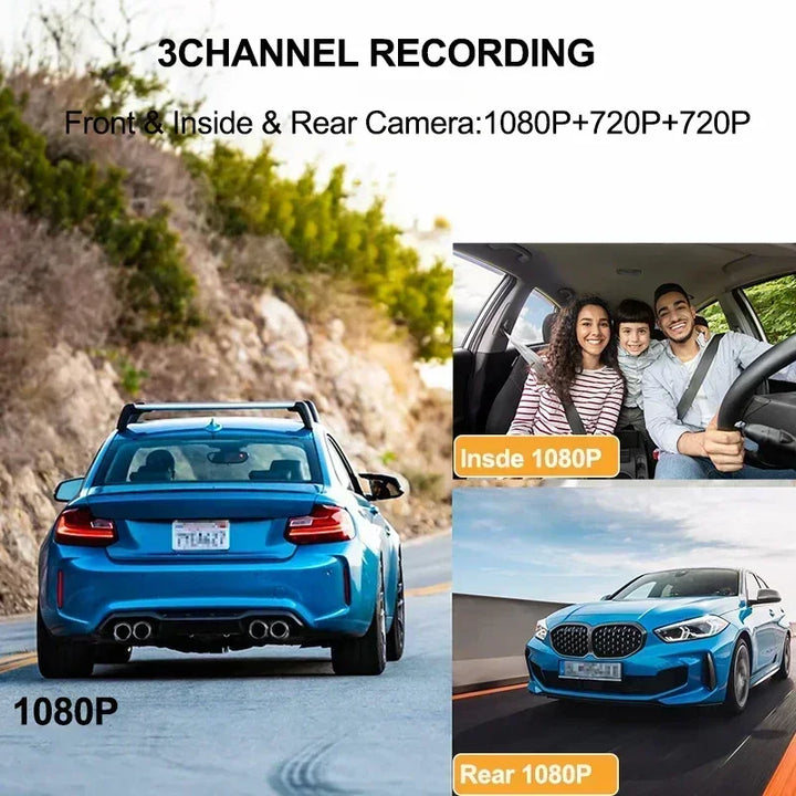 2/3-Channel Dash Cam 1080P – WiFi Cabin Interior Car DVR Three-Way Recorder