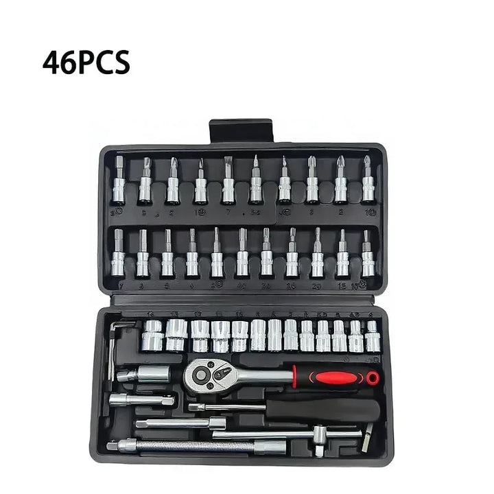 46-Piece 1/4 Drive Socket Set – Metric Mechanic Ratchet Wrench & Bit Tool Kit