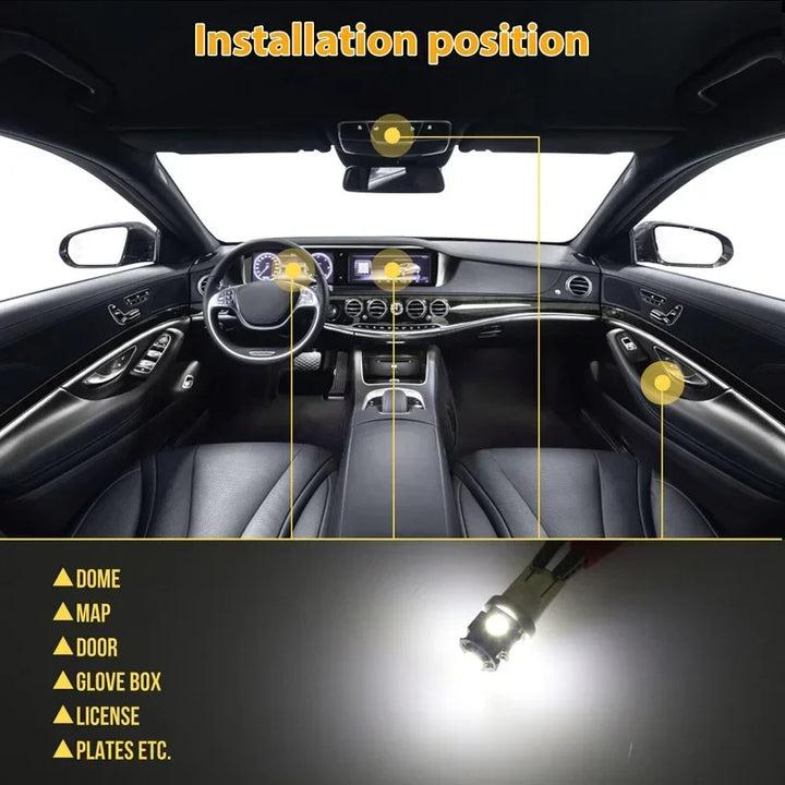 LED Interior Bulb Kit T10 & Festoon – 6500K White Dome Map Trunk & License Plate