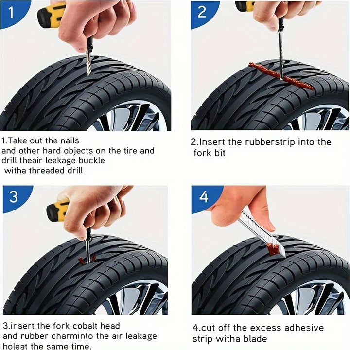 Emergency Tire Repair Kit – Heavy-Duty Rubber Plugs & Glue Cars Trucks RVs