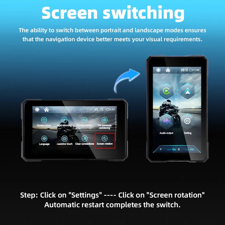 Portable 5-Inch Motorcycle GPS Wireless CarPlay Screen – IPX7 Waterproof
