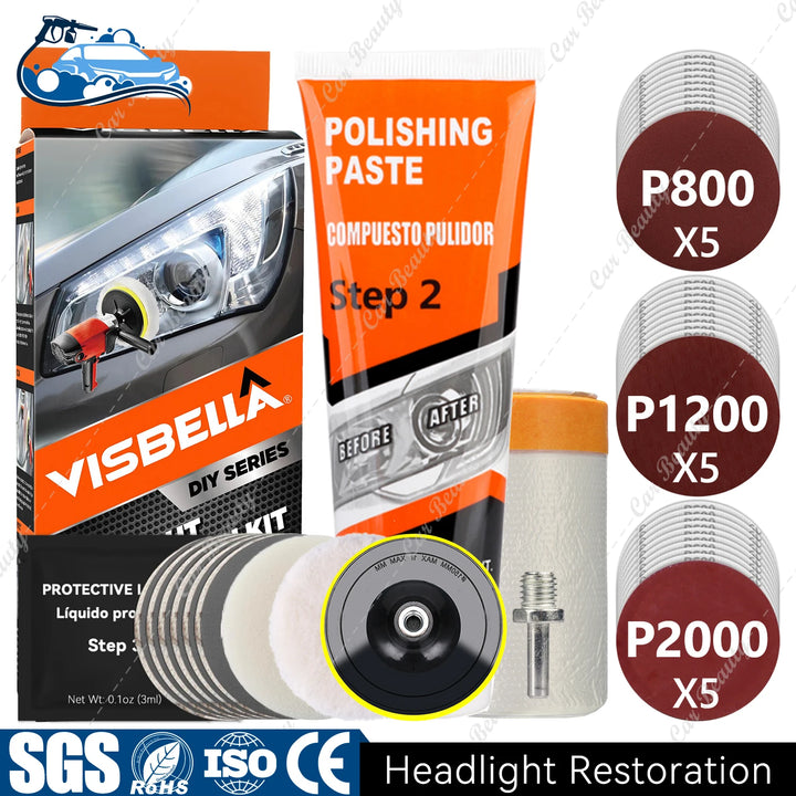 Headlight Restorer Kit – UV Liquid Clears Hazy Yellow & Oxidized Headlight Lens