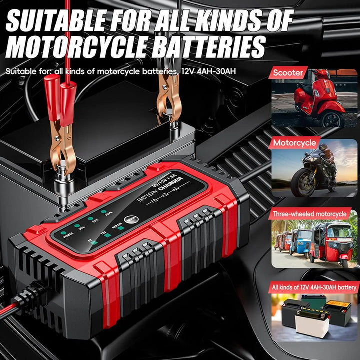 1.5A Trickle Battery Charger Maintainer – 6V/12V Automatic Tender Car & Moto