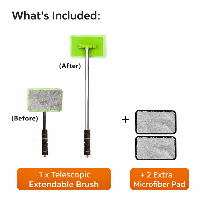 Extendable Microfiber Window Brush – Interior Windshield Glass Cleaner Car Tool